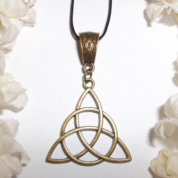 wvluckygirl Jewelry - Boho Bronze Triquetra Necklace Celtic Knot Statement Style Big Large Bold A961